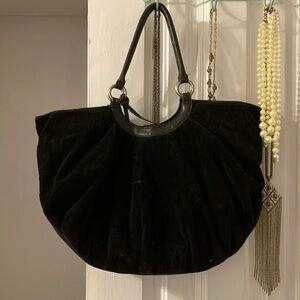 Anthropologie Black Tote Bag with Textured Material and Sturdy Handles